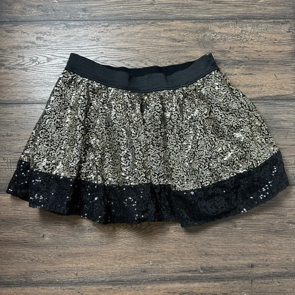 Justice Black and Gold Sequin Mini Skirt SIZE 18